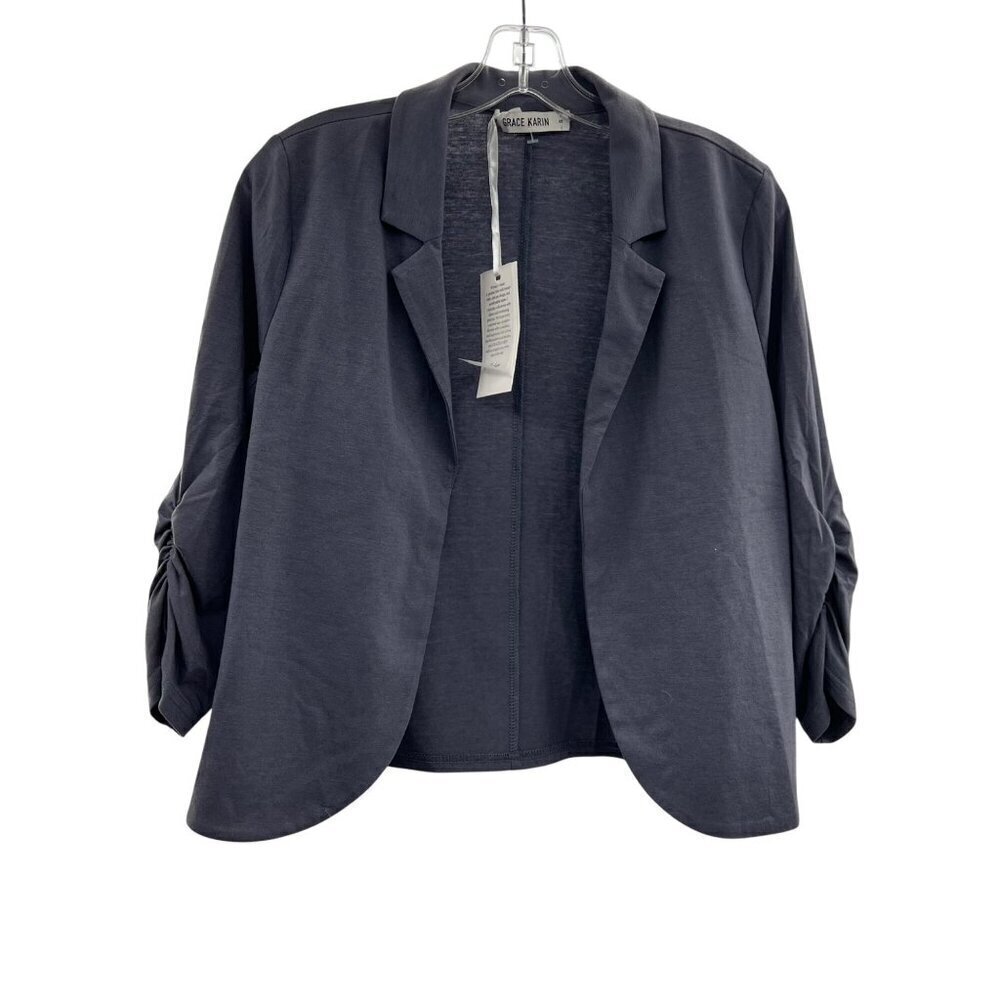 Grace Karin Women's Open Front Blazer Jacket Gray 3/4 Sleeve Size Small New